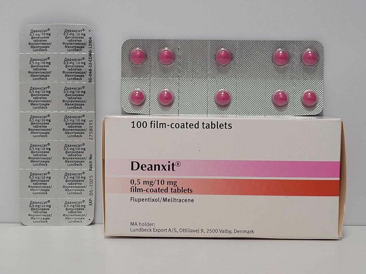 Deanxit (flupentixol/melitracene) – 100 tb/(0.5 mg /10 mg) – Lundbeck – exp. 2026 (shipped from Spain)